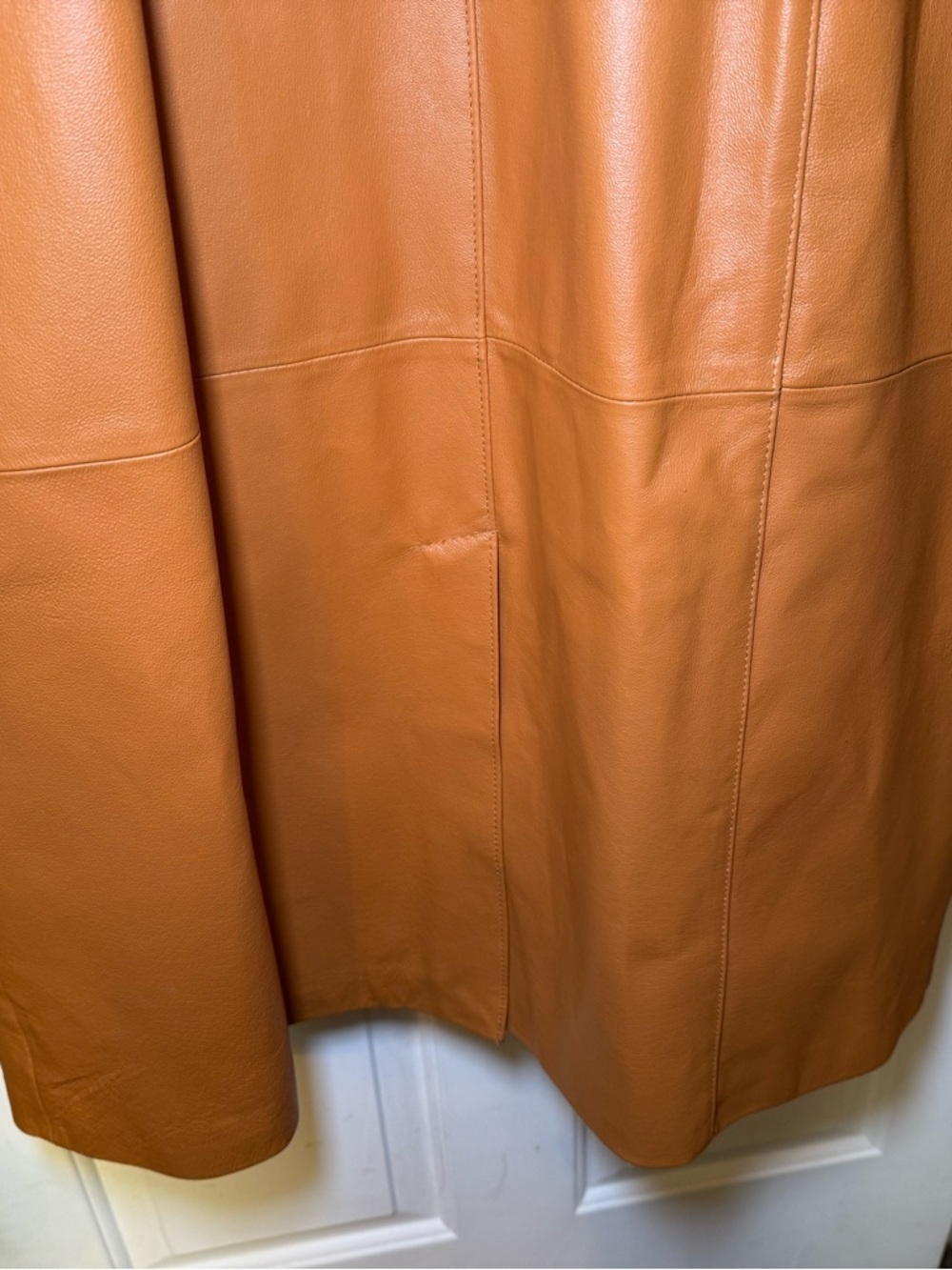 Terry Lewis Classic Luxuries Medium Vintage Terracotta Leather Trench Coat Fur - Picture 12 of 15